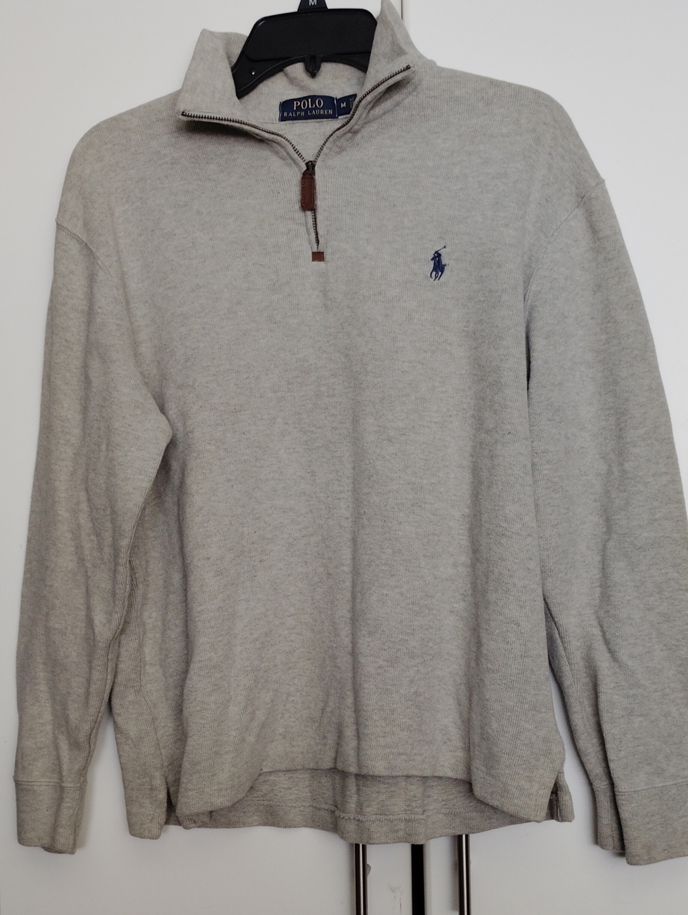 Polo by Ralph Lauren Men’s Light Gray Half-Zip Sweater with Navy Pony